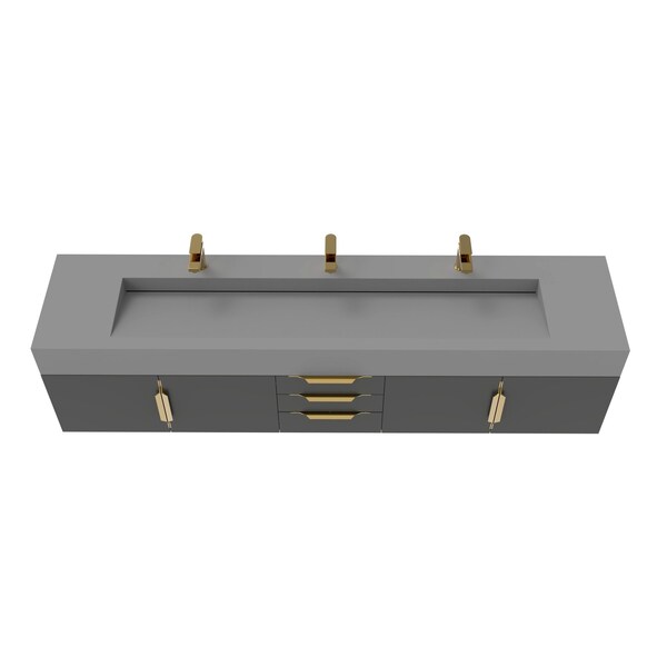 Castello Usa Nile 84-inch Black Vanity Set with Gray Top and Gold Handles CB-MC-84BLK-GLD-2053-GR - main